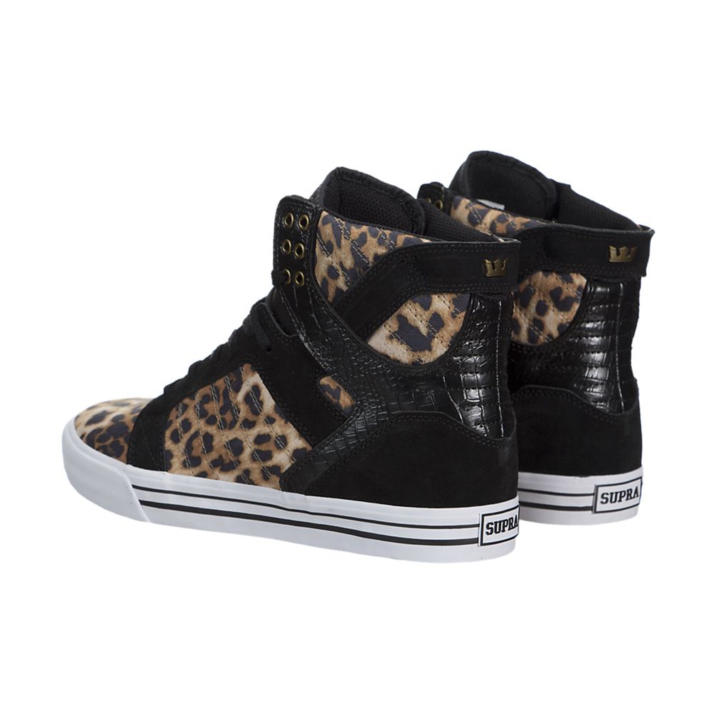 Baskets Montantes Supra SkyTop Leopard Noir Cheetah/Black-White Homme | ZUM-88295038